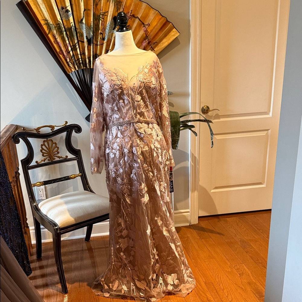 Jovani Elegant Lace Dress in Blush Pink